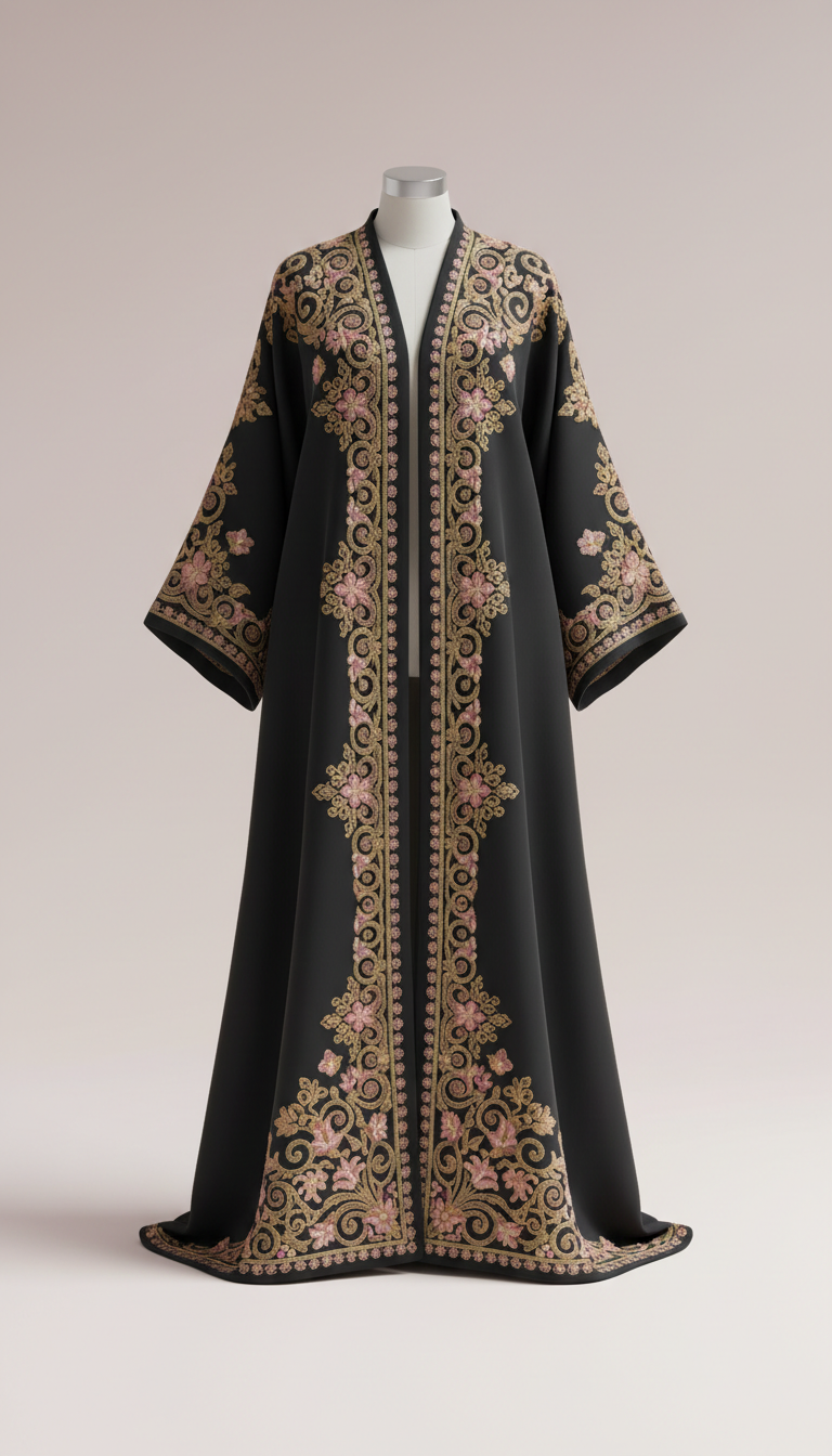 Crepé-Abaya mit Rosenstickerei