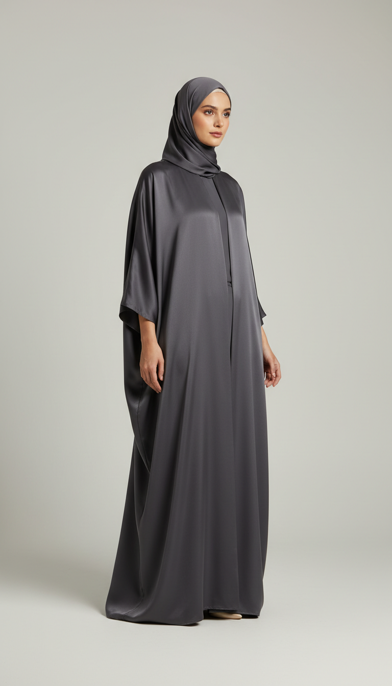 Schwarze Seiden-Abaya mit urbaner Silhouette