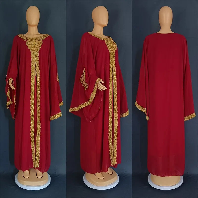 Kaftan Dubai Abaya – Elegantes Chiffon Maxikleid für Musliminnen, Islamische Kleidung, African Dress für Damen, Boubou Robe Djellaba Femme