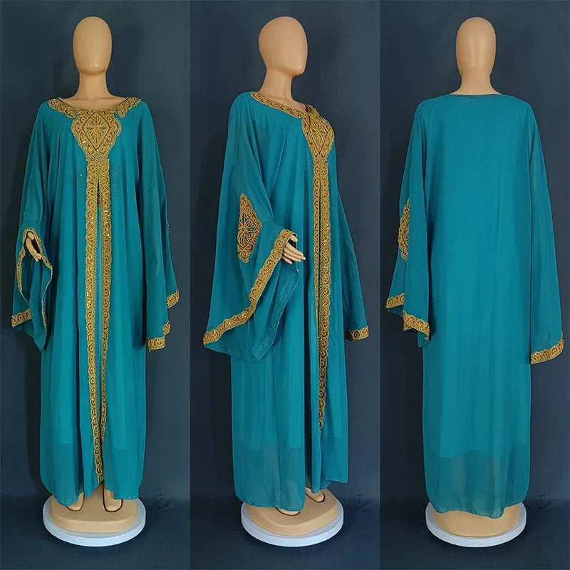 Kaftan Dubai Abaya – Elegantes Chiffon Maxikleid für Musliminnen, Islamische Kleidung, African Dress für Damen, Boubou Robe Djellaba Femme