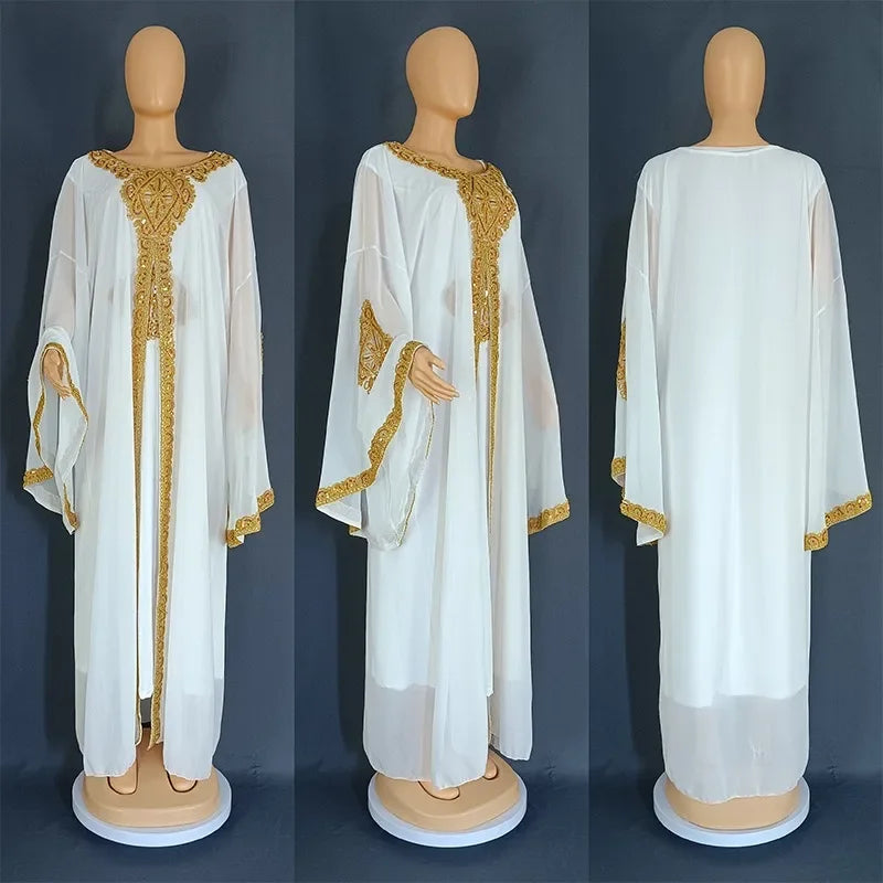 Kaftan Dubai Abaya – Elegantes Chiffon Maxikleid für Musliminnen, Islamische Kleidung, African Dress für Damen, Boubou Robe Djellaba Femme