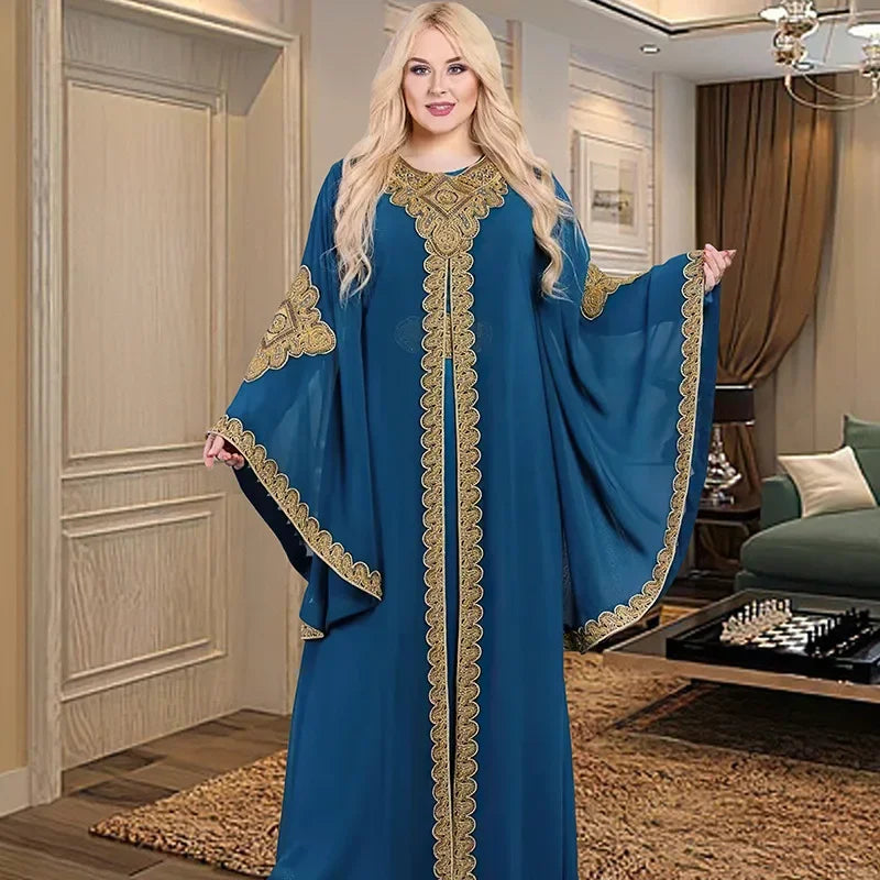 Kaftan Dubai Abaya – Elegantes Chiffon Maxikleid für Musliminnen, Islamische Kleidung, African Dress für Damen, Boubou Robe Djellaba Femme