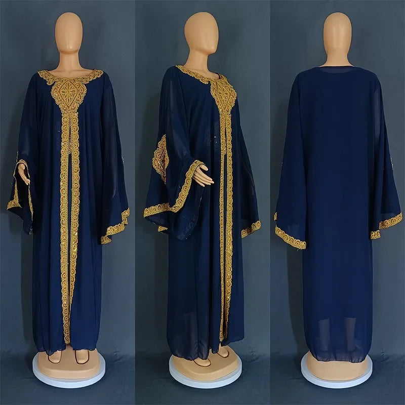 Kaftan Dubai Abaya – Elegantes Chiffon Maxikleid für Musliminnen, Islamische Kleidung, African Dress für Damen, Boubou Robe Djellaba Femme