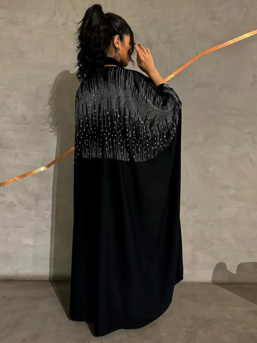 Muslim Abaya mit Diamant-Strass, Elegantes Party-Kaftan Jalabiya, Ramadan Dubai Abaya, Arabisches Maxikleid