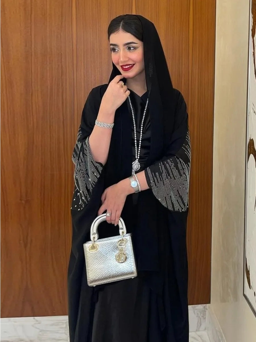 Muslim Abaya mit Diamant-Strass, Elegantes Party-Kaftan Jalabiya, Ramadan Dubai Abaya, Arabisches Maxikleid