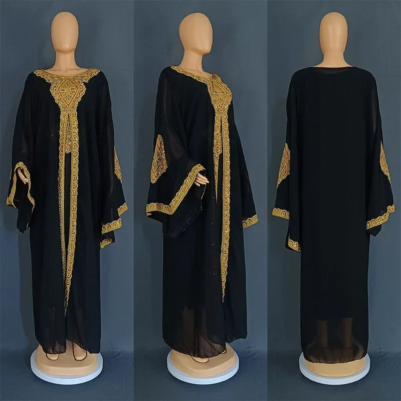 Kaftan Dubai Abaya – Elegantes Chiffon Maxikleid für Musliminnen, Islamische Kleidung, African Dress für Damen, Boubou Robe Djellaba Femme