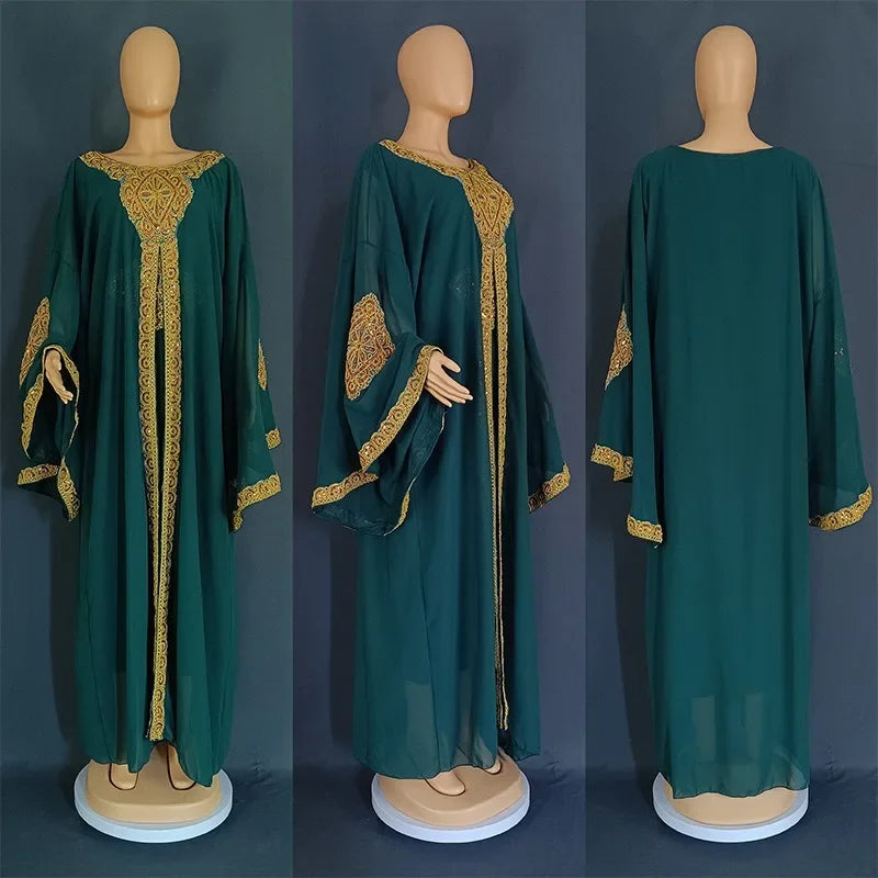 Kaftan Dubai Abaya – Elegantes Chiffon Maxikleid für Musliminnen, Islamische Kleidung, African Dress für Damen, Boubou Robe Djellaba Femme