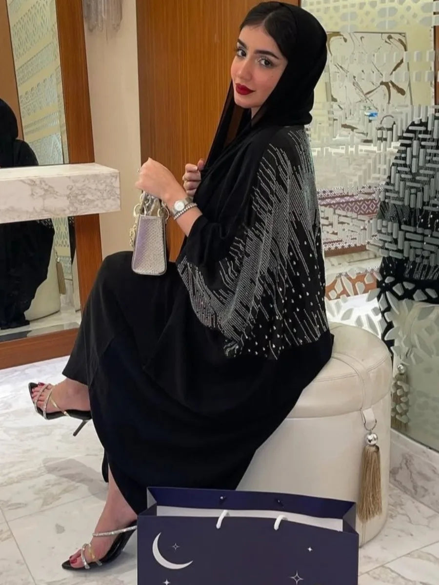 Muslim Abaya mit Diamant-Strass, Elegantes Party-Kaftan Jalabiya, Ramadan Dubai Abaya, Arabisches Maxikleid