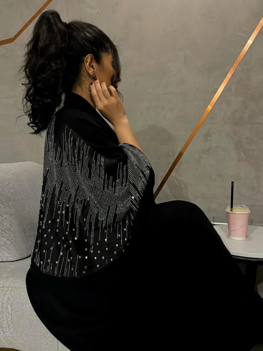 Muslim Abaya mit Diamant-Strass, Elegantes Party-Kaftan Jalabiya, Ramadan Dubai Abaya, Arabisches Maxikleid