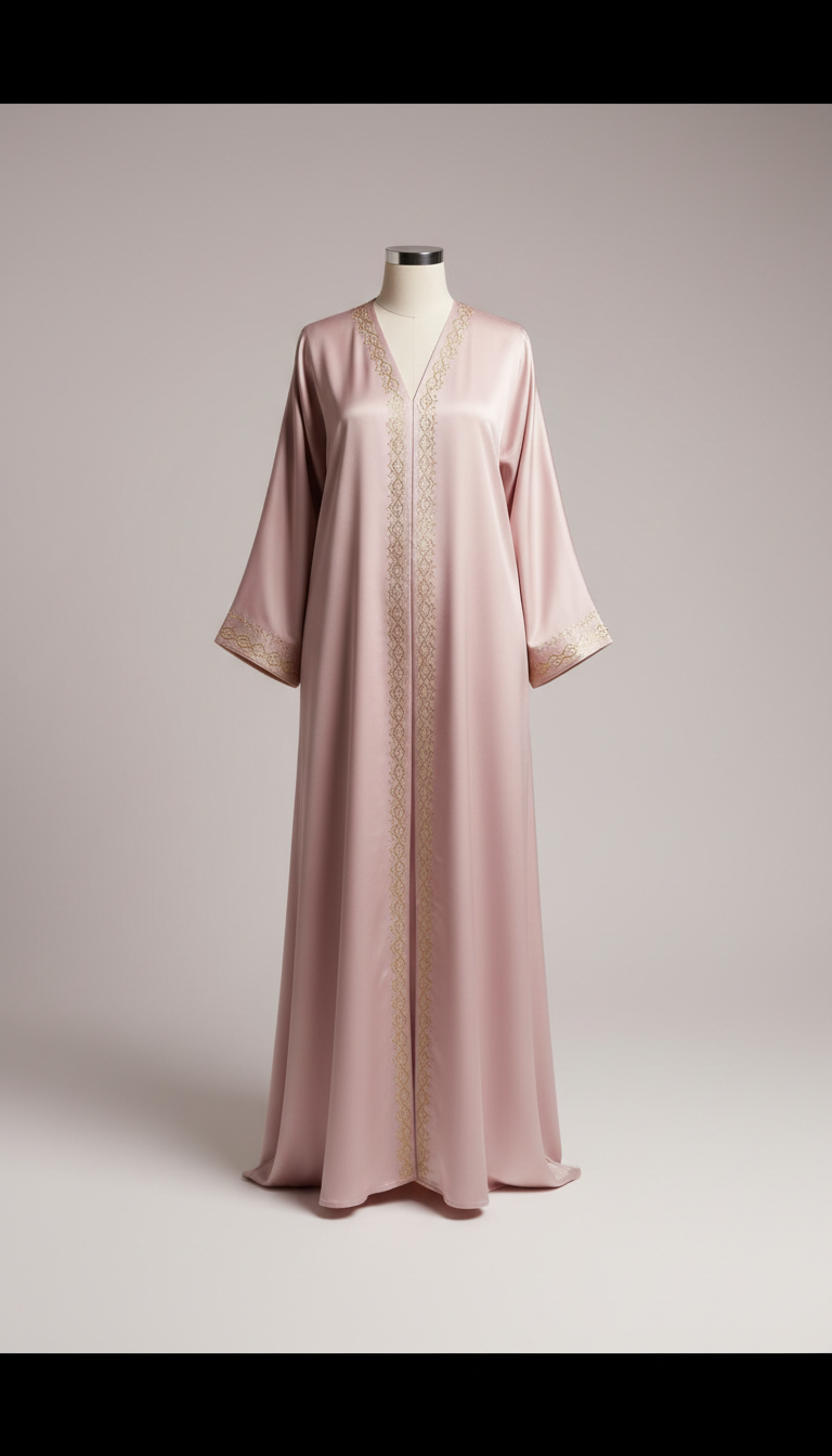 Schwarze Seiden-Abaya mit Kimonoärmeln