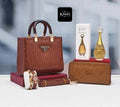 Luxus-Set Bordeaux mit Prada Handtasche und Good Girl Parfum